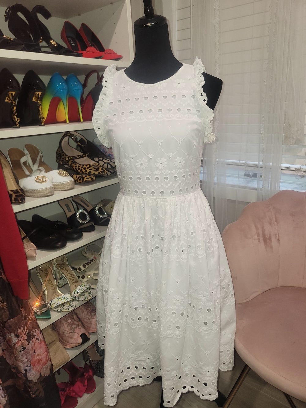 kate spade White Eyelet Asymmetrical Midi Dress